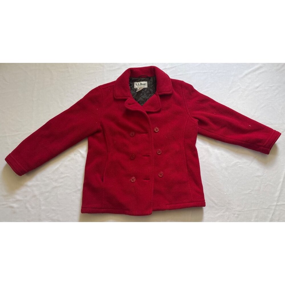 VTG L.L.Bean Womens Red Double-Breasted Fleece Jacket Size M